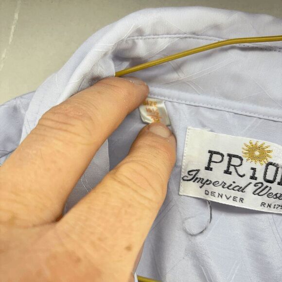 Vintage 1970’s Prior Imperial Westerns Men’s Blue LS Shirt Western 15 1/2 Medium - Picture 5 of 6